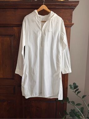 Engineered Garments White Hooded Long Shirt With Pockets Front Zip